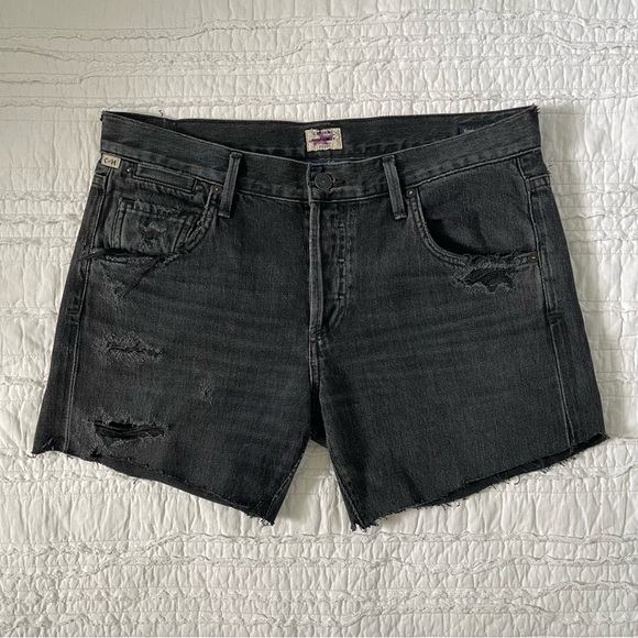 Citizen of Humanity Black Distressed Emerson Boyfriend Slim Shorts Size 27 - Picture 1 of 8